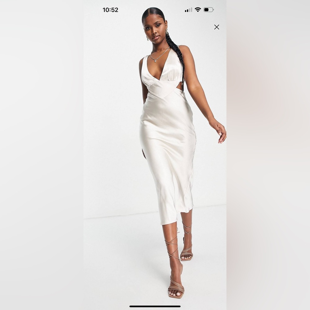 Parallel Lines cut out satin slip midi dress in naturals